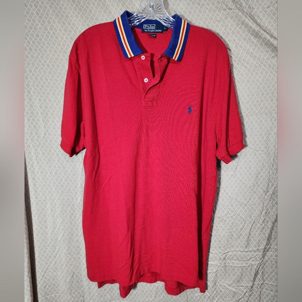 Vintage Ralph Lauren Red Polo Shirt 100% Cotton Men's Large Used